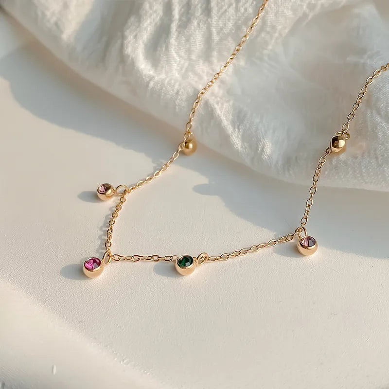 14K Gold Plated Multicolored Stones Necklace