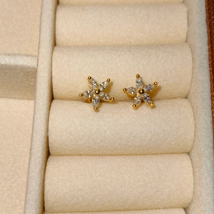 Gold Floral Crystal Stud Earrings (Pair)