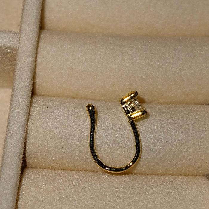925 Silver Gold Plated Solitaire CZ Nose Ring (Non-Piercing)