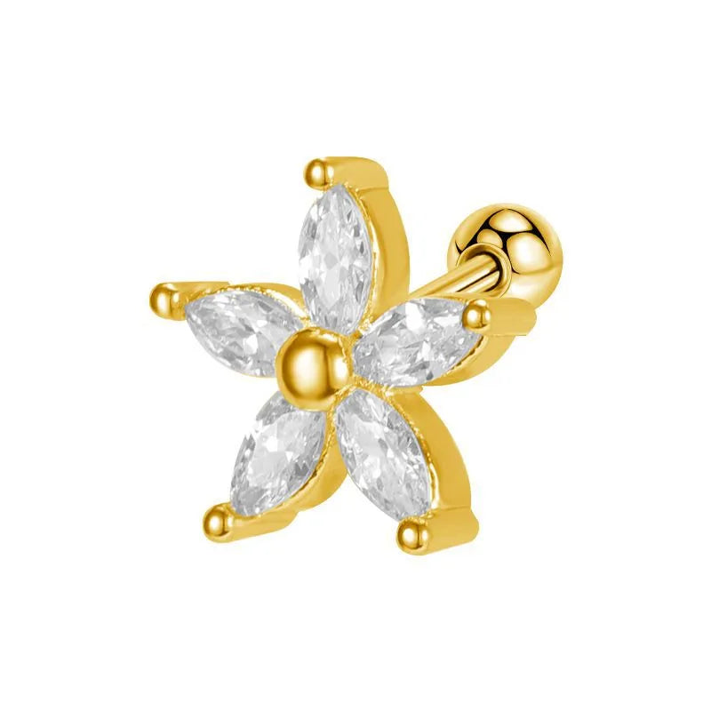 Gold Floral Crystal Stud Earrings (Pair)