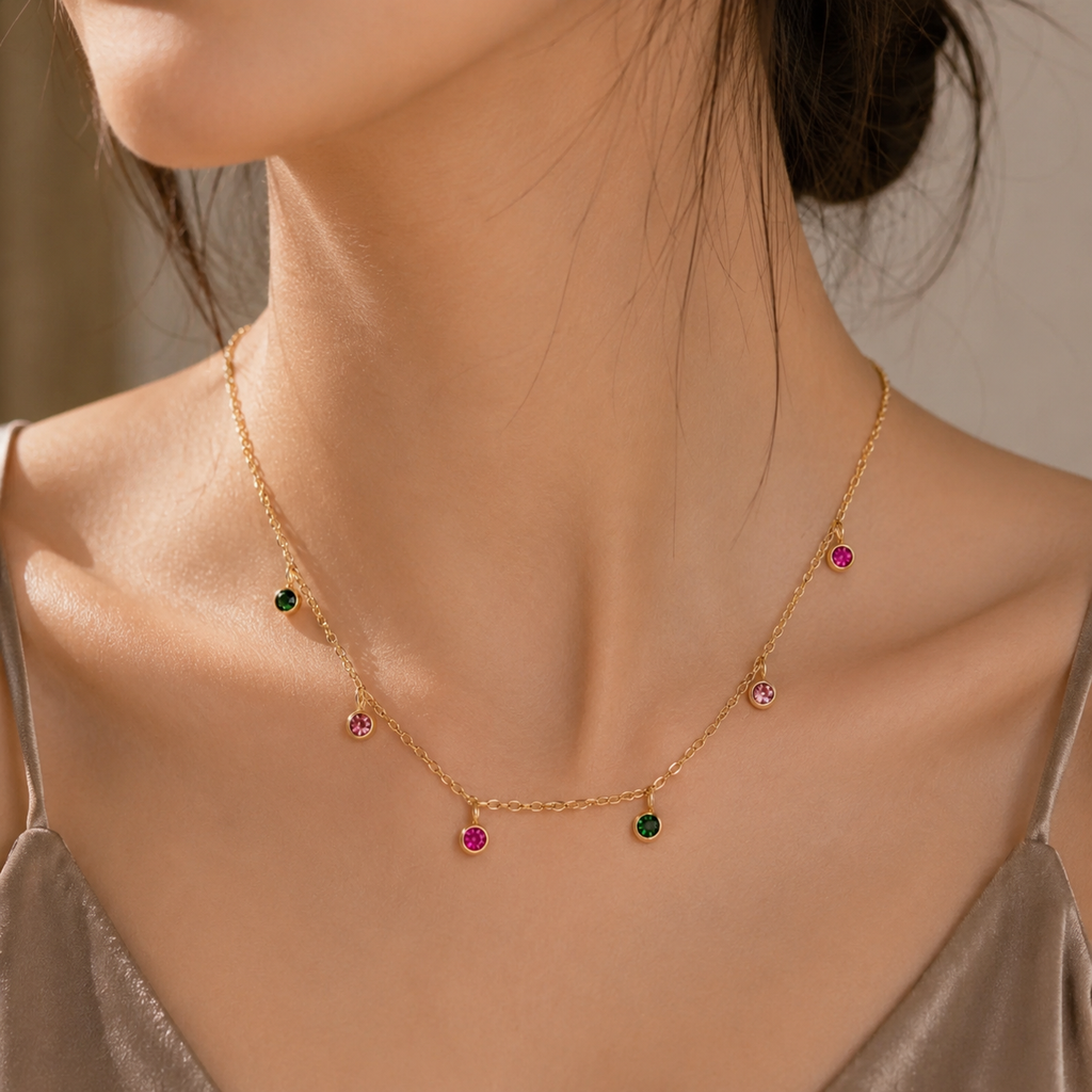 14K Gold Plated Multicolored Stones Necklace