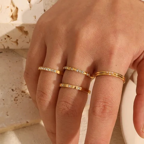 18K Gold Plated Cluster Three Stone Ring