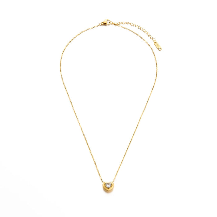 18K Gold Plated Heart Necklace – White