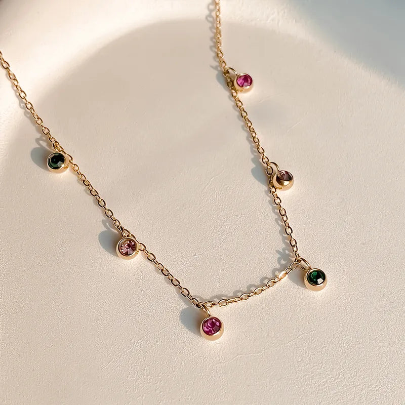 14K Gold Plated Multicolored Stones Necklace