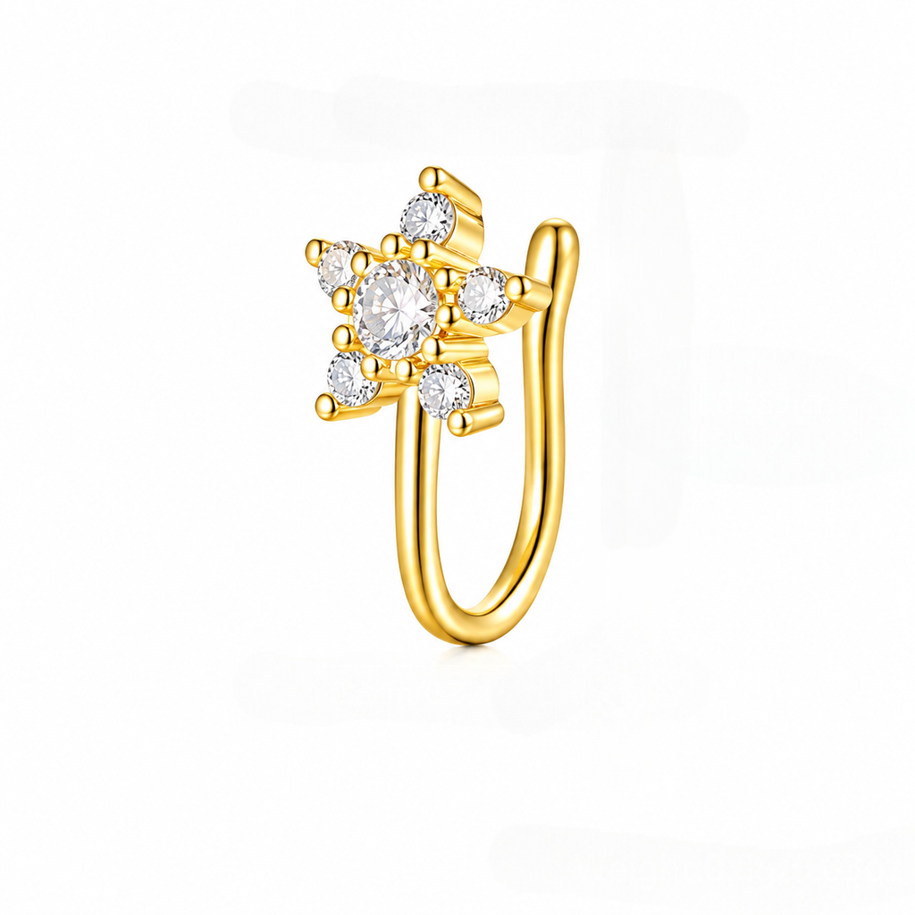 925 Silver Gold Plated Star CZ Nose Ring (Non-Piercing)