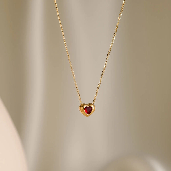 18K Gold Plated Heart Necklace – Red
