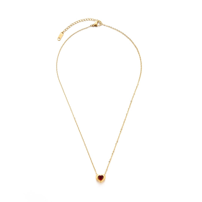 18K Gold Plated Heart Necklace – Red
