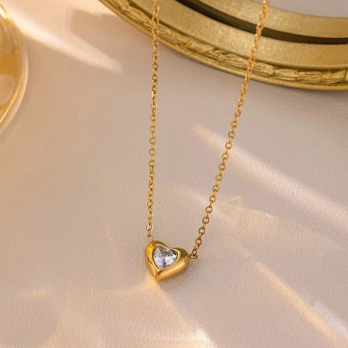 18K Gold Plated Heart Necklace – White