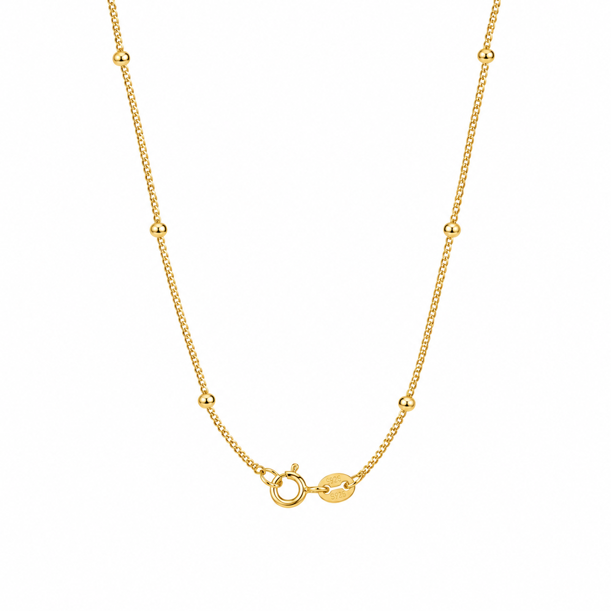 18K Gold Plated 925 Silver Side Beads Necklace