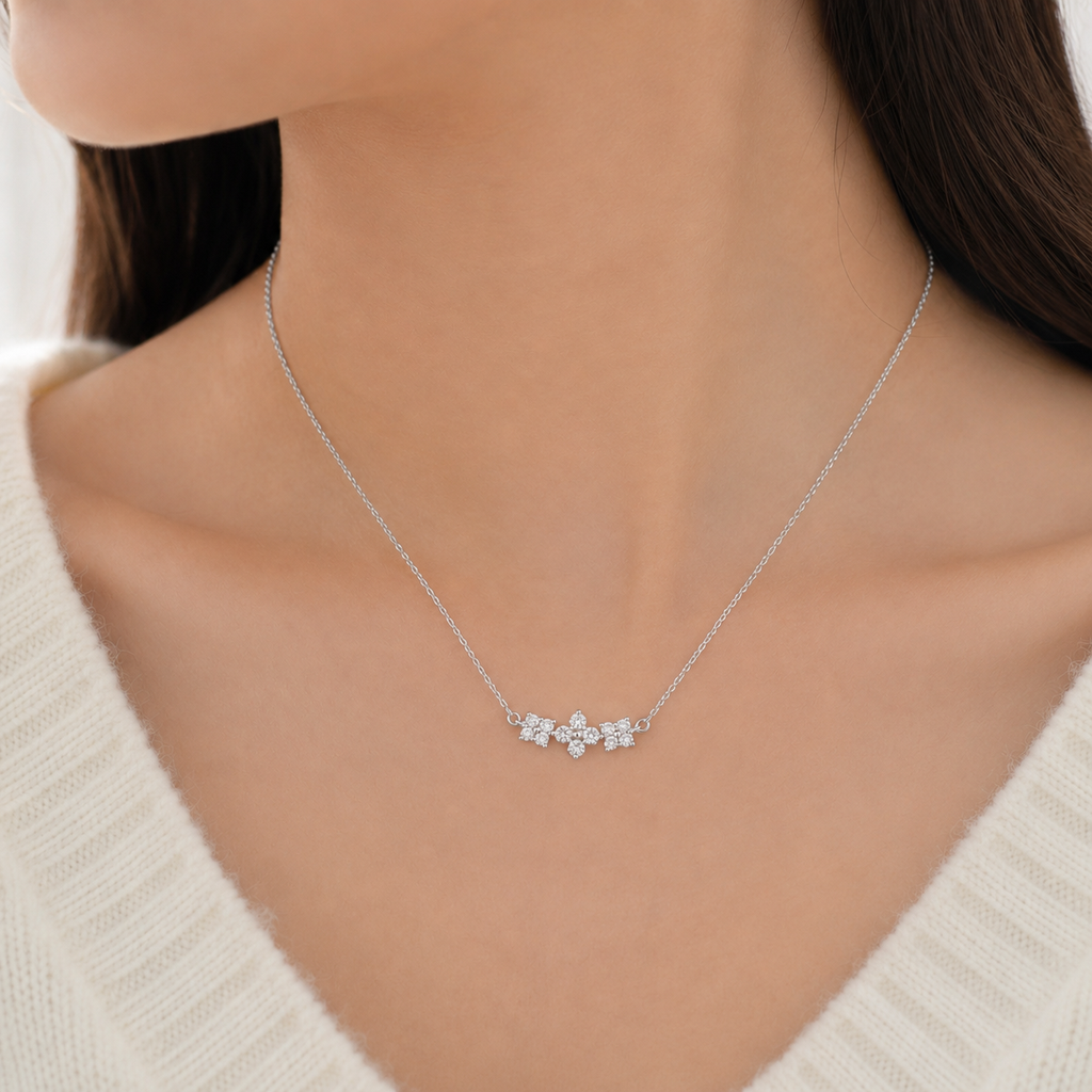 White Gold Plated 925 Silver Floral Necklace