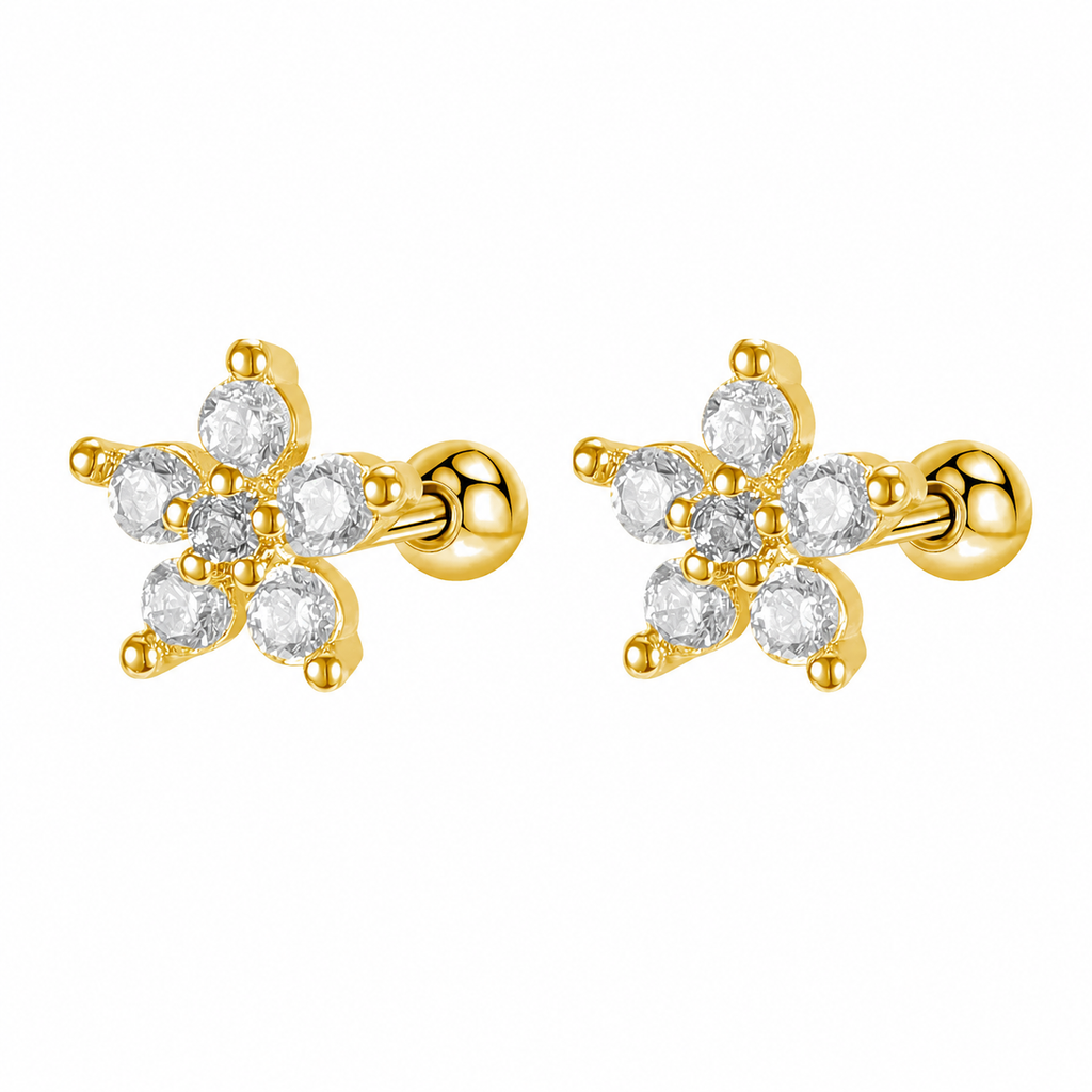 Gold Floral Crystal Stud Earrings (Pair)
