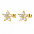 Gold Floral Crystal Stud Earrings (Pair)