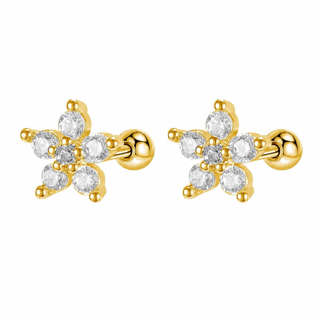 Gold Floral Crystal Stud Earrings (Pair)