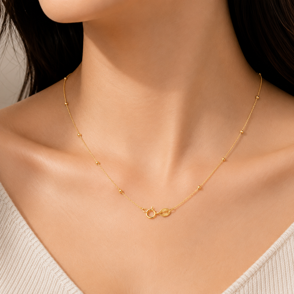 18K Gold Plated 925 Silver Side Beads Necklace