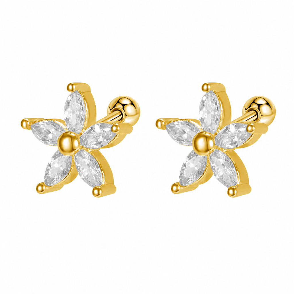 Gold Floral Crystal Stud Earrings (Pair)