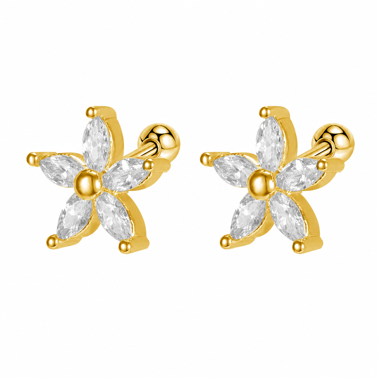 Gold Floral Crystal Stud Earrings (Pair)