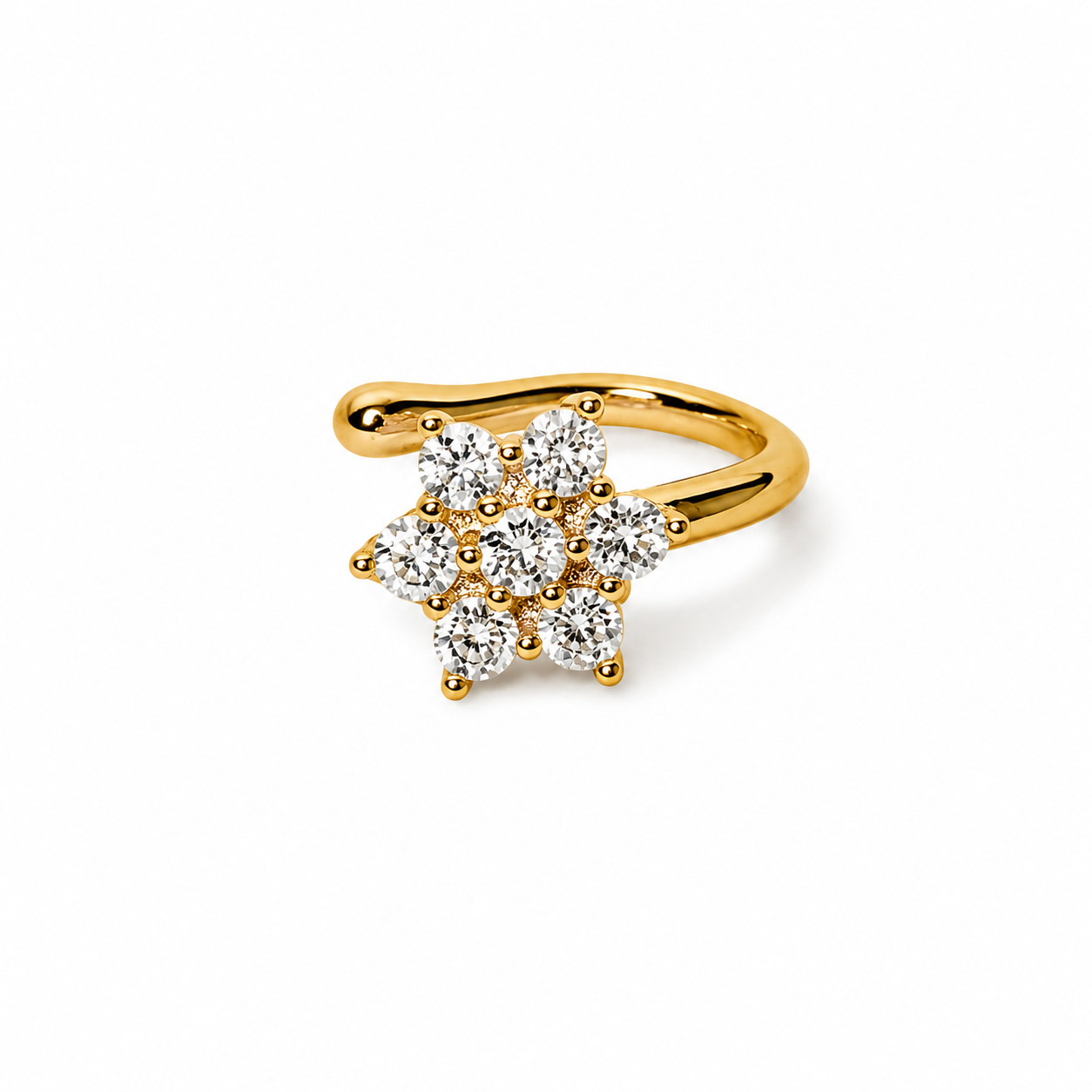 925 Silver Gold Plated Floral CZ Nose Ring (Non-Piercing)