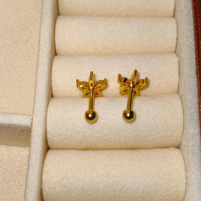 Gold Floral Crystal Stud Earrings (Pair)
