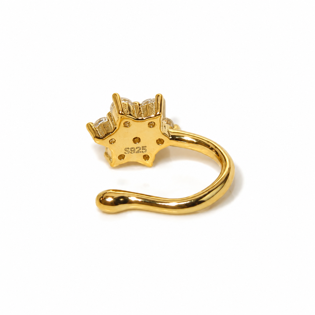 925 Silver Gold Plated Floral CZ Nose Ring (Non-Piercing)