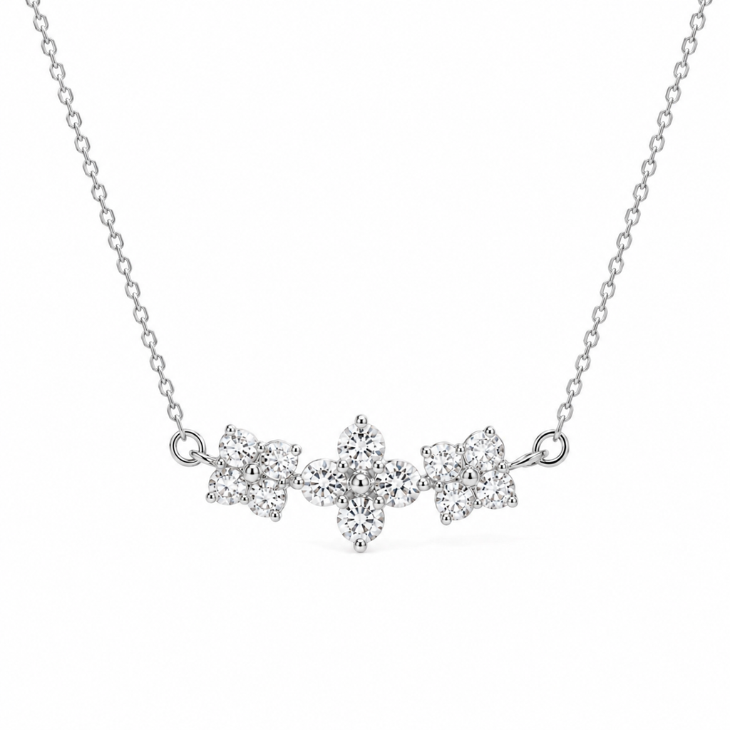 White Gold Plated 925 Silver Floral Necklace