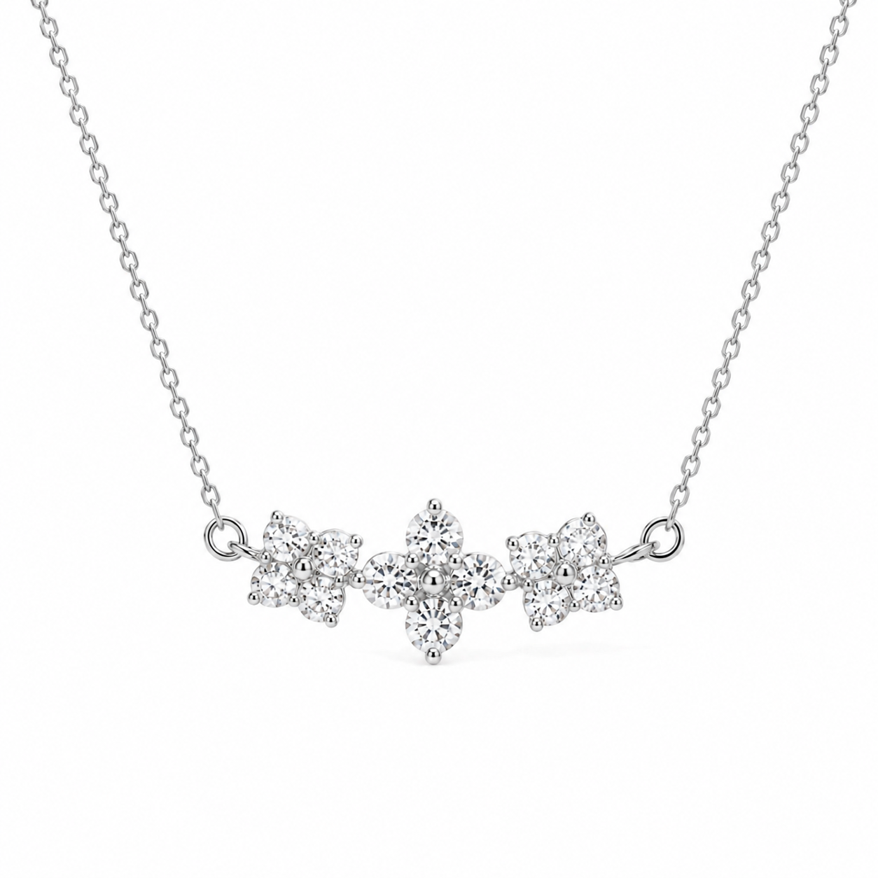 White Gold Plated 925 Silver Floral Necklace