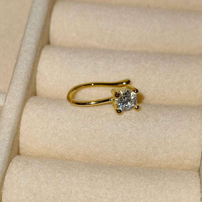 925 Silver Gold Plated Solitaire CZ Nose Ring (Non-Piercing)