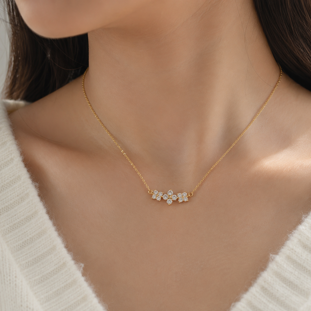 18K Gold Plated 925 Silver Floral Necklace