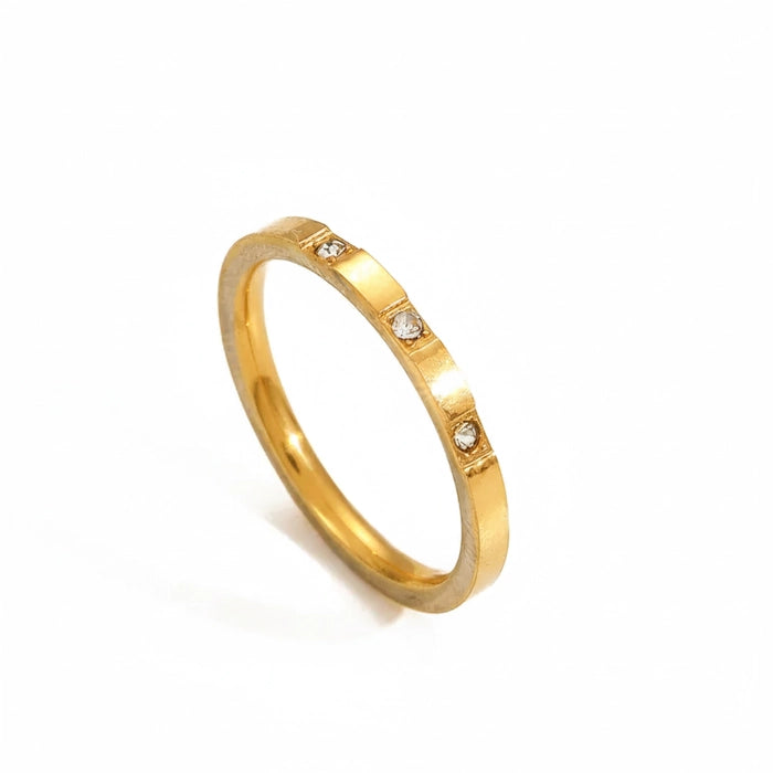 18K Gold Plated Spaced Three Stone Ring