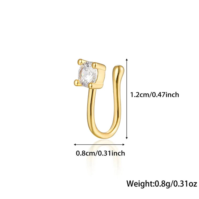 925 Silver Gold Plated Solitaire CZ Nose Ring (Non-Piercing)