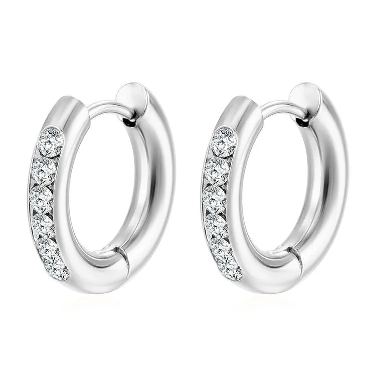 Classic Round Pave Huggie Hoops