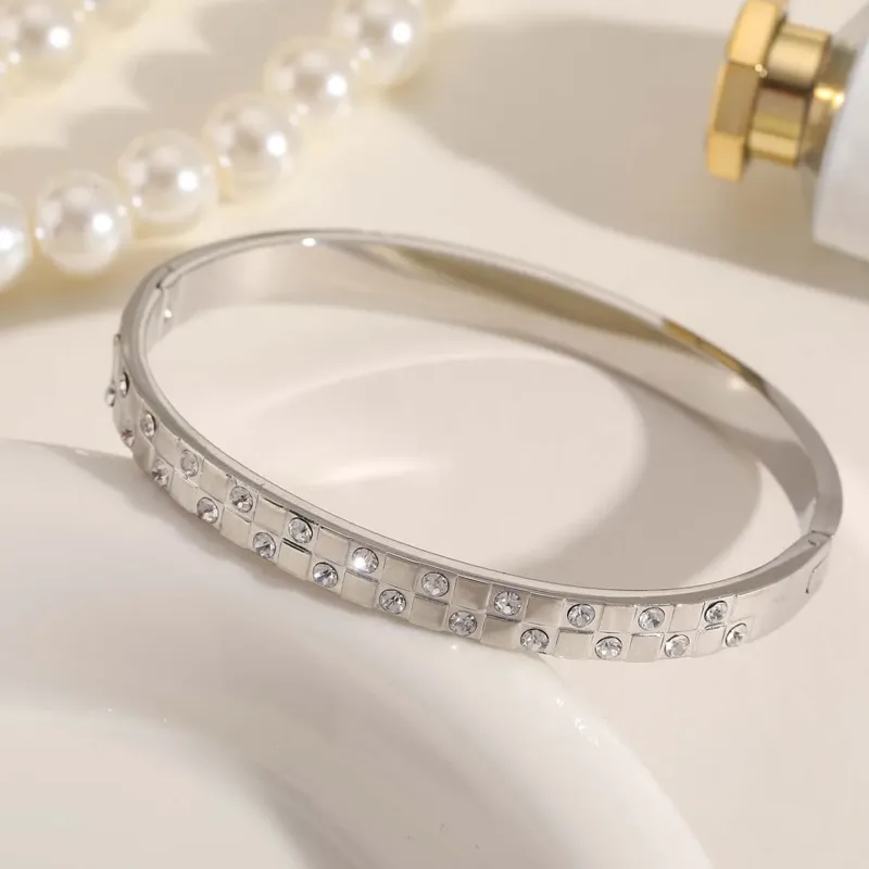 Checkered Zircon Stone Bangle Bracelet