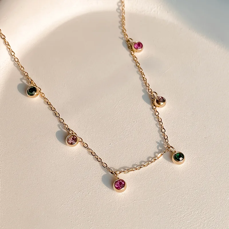 14K Gold Plated Multicolored Stones Necklace