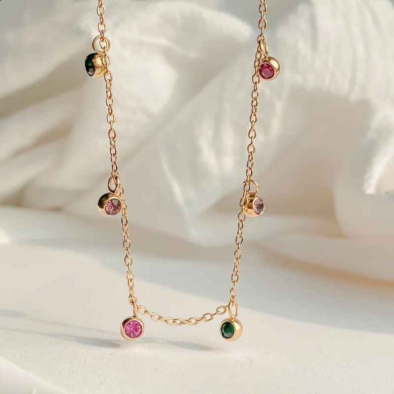 14K Gold Plated Multicolored Stones Necklace - Image 5