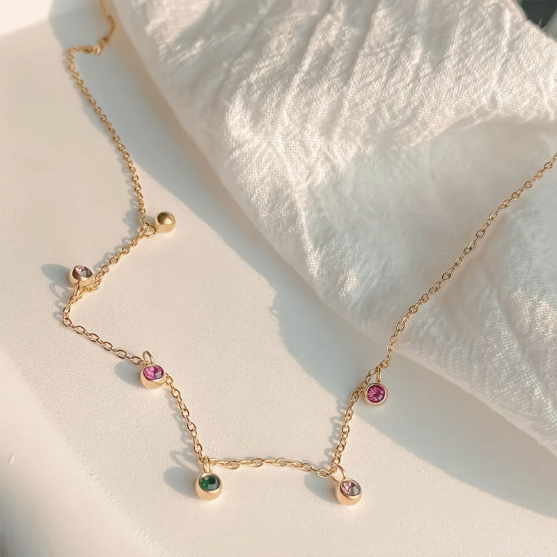 14K Gold Plated Multicolored Stones Necklace - Image 6