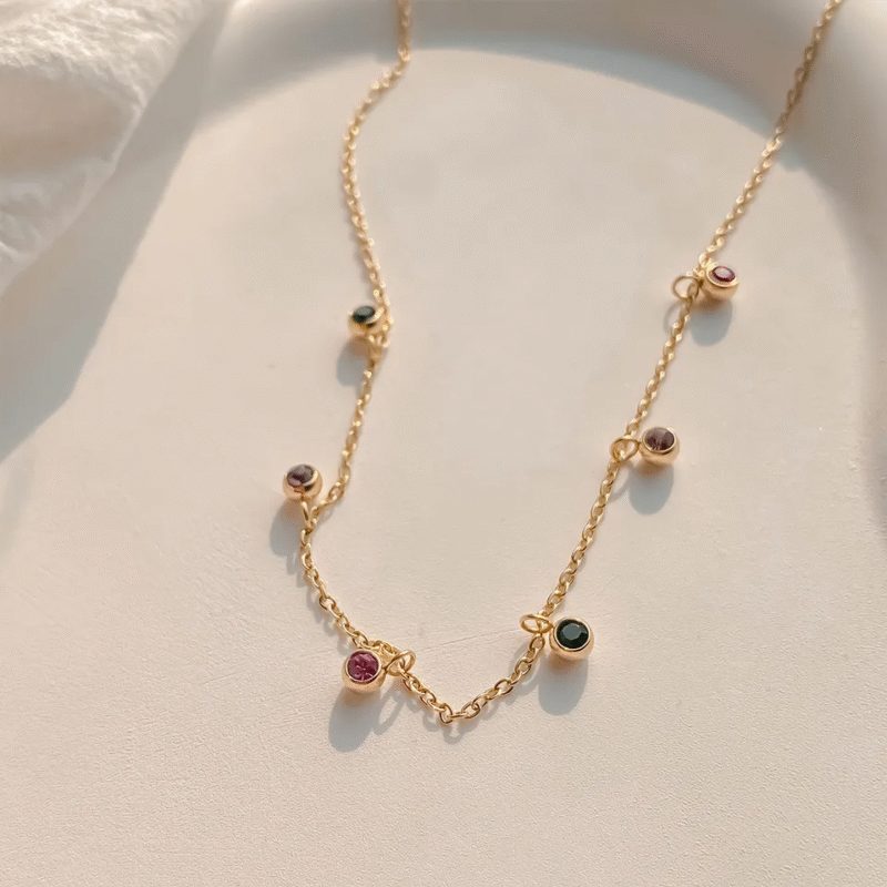 14K Gold Plated Multicolored Stones Necklace - Image 7