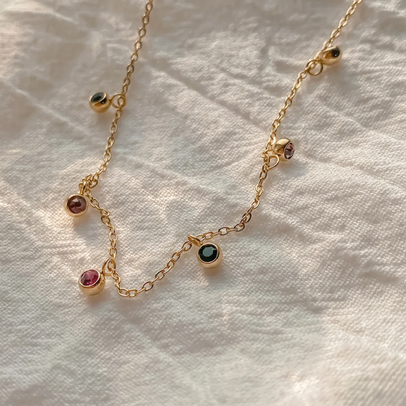 14K Gold Plated Multicolored Stones Necklace - Image 4