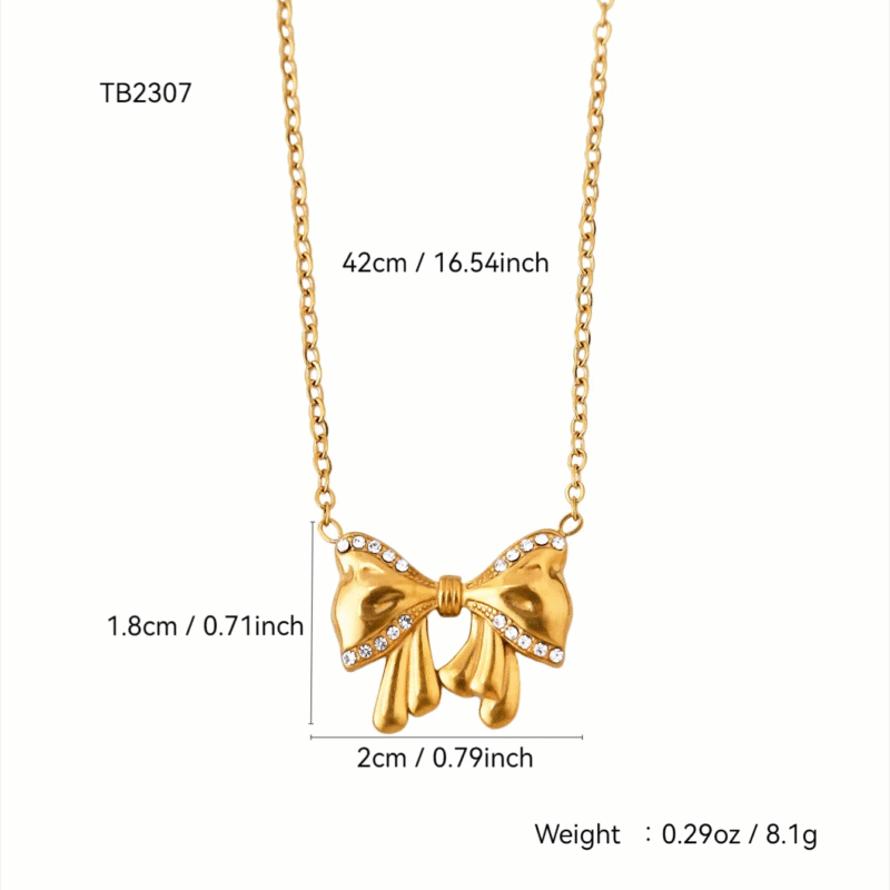 18K Gold Plated Studded Bow Knot Necklace - Image 5