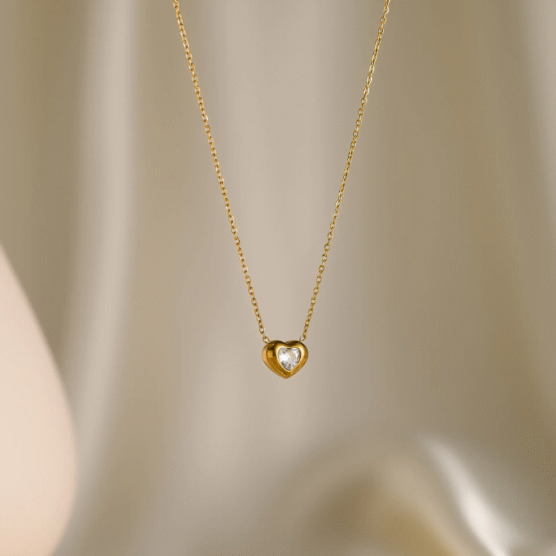 18K Gold Plated Heart Necklace - White