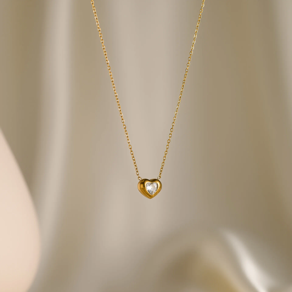 18K Gold Plated Heart Necklace - White