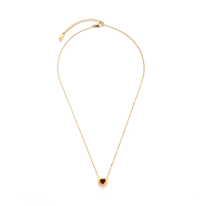 18K Gold Plated Heart Necklace - Red - Image 2