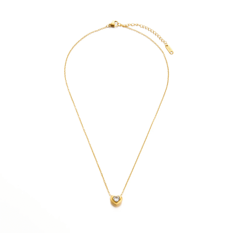 18K Gold Plated Heart Necklace - White - Image 2
