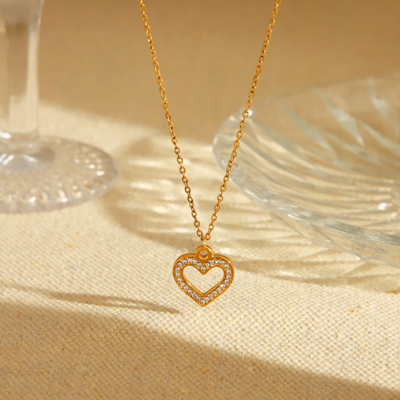 18K Gold Plated Pave Heart Necklace - Image 2