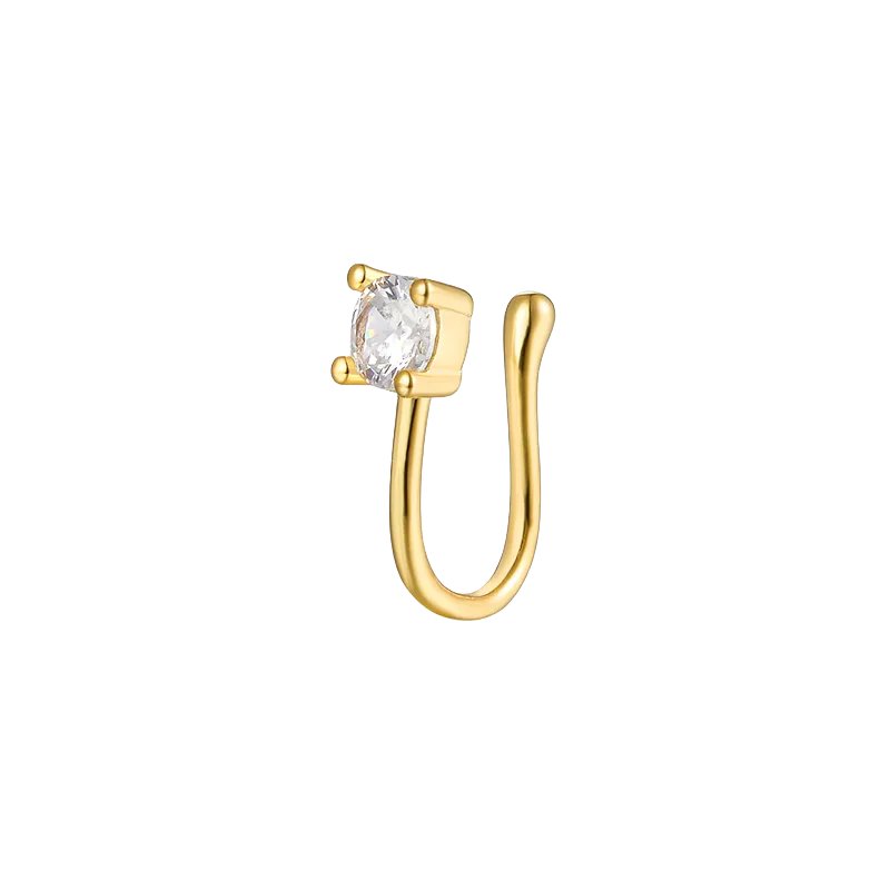 Gold-Plated 925 Sterling Silver Solitaire Nose Pin (Non-Piercing)