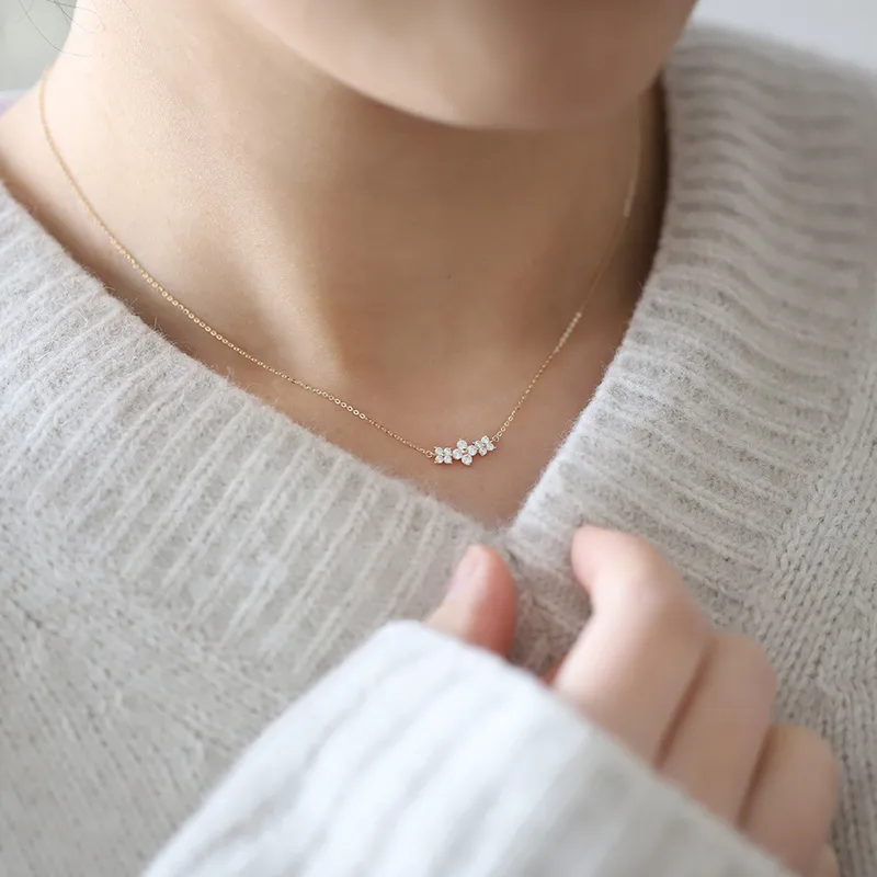 925 Sterling Silver Floral Necklace - White Gold Plated - Image 2