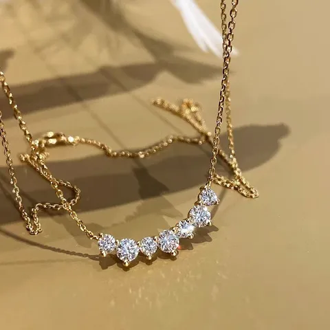 925 Sterling Silver Sparkle Stones Arc Necklace - 18K Gold Plated