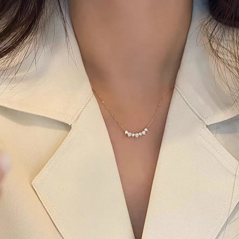925 Sterling Silver Sparkle Stones Arc Necklace - White Gold Plated - Image 2