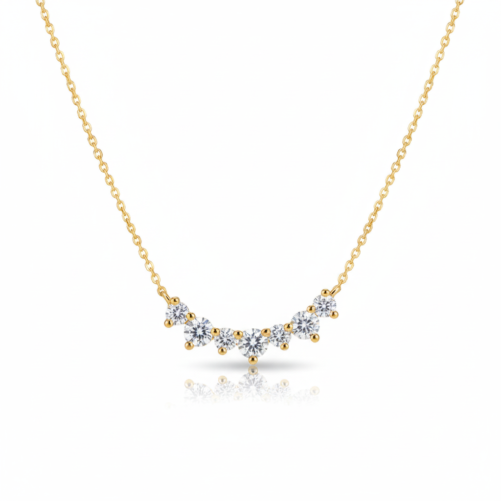 925 Sterling Silver Sparkle Stones Arc Necklace - 18K Gold Plated