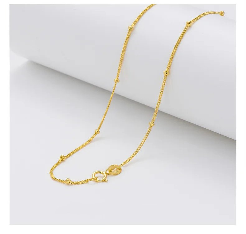 925 Sterling Silver Beads Chain - 18K Gold Plated