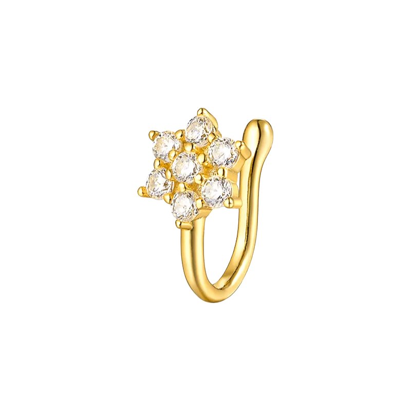 Gold-Plated 925 Sterling Silver Floral Nose Pin (Non-Piercing)