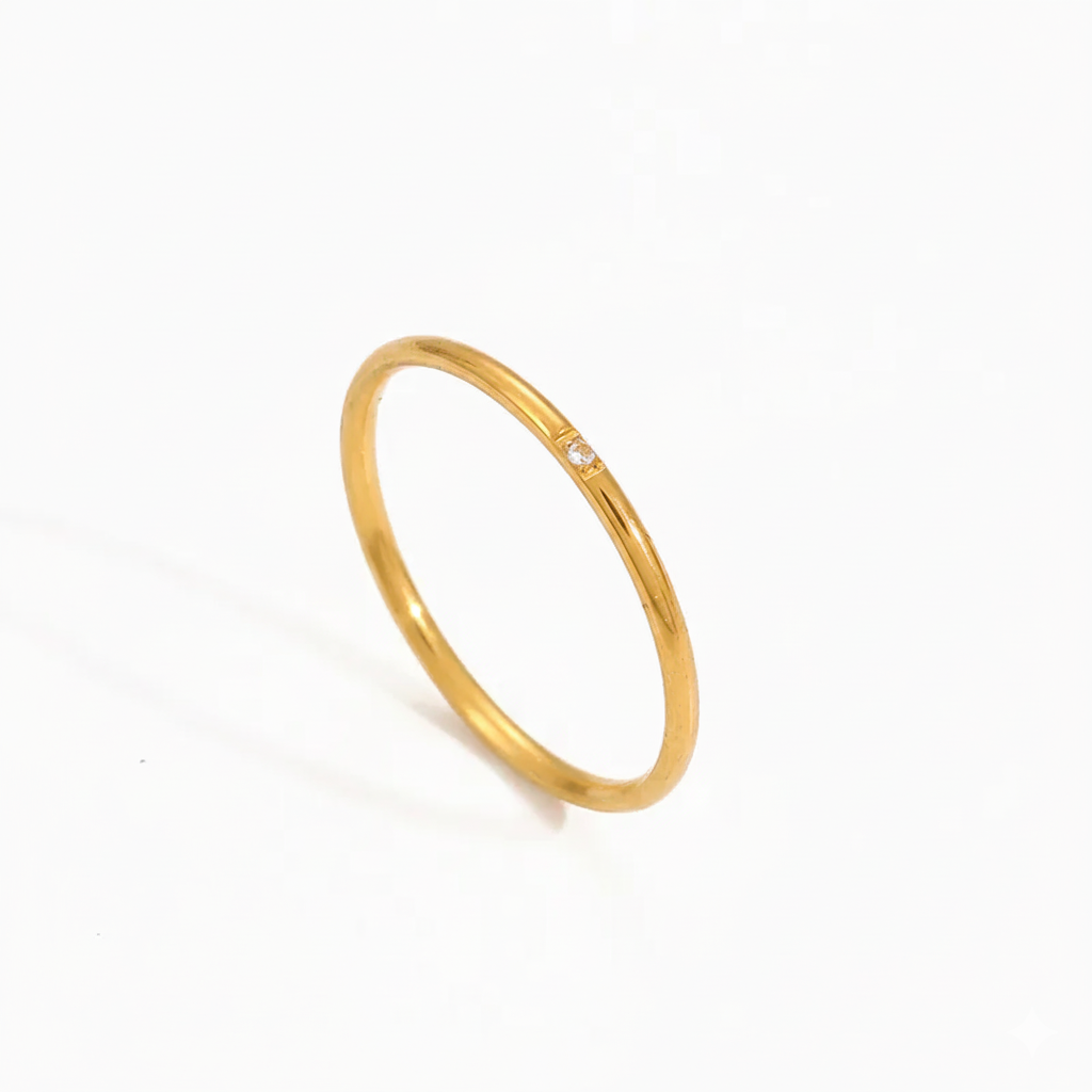 18K Gold Plated Single Stone Minimal Ring